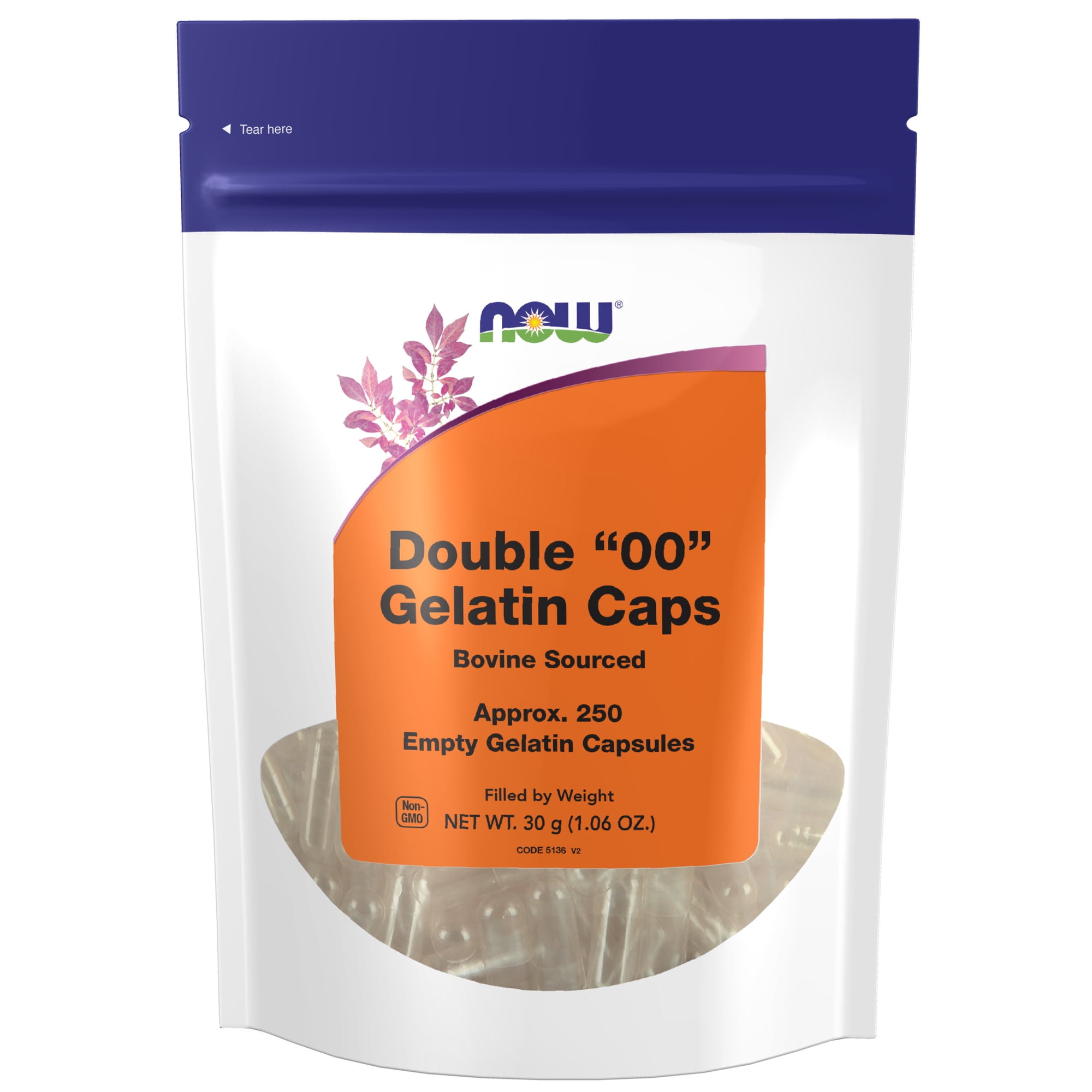 NOW Supplements, Empty Gelatin Capsules, Double "00", Bovine Sourced, Filled by Weight, 250 Gel Capsules