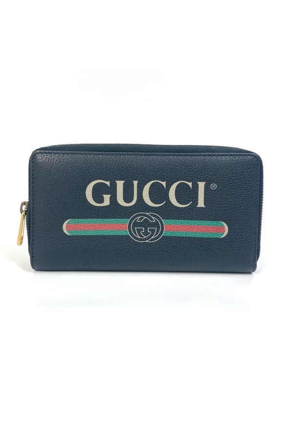 Pre-Owned GUCCI Sherry Line Logo Print Round Zipper Long Wallet Leather Men's Black... (Good)