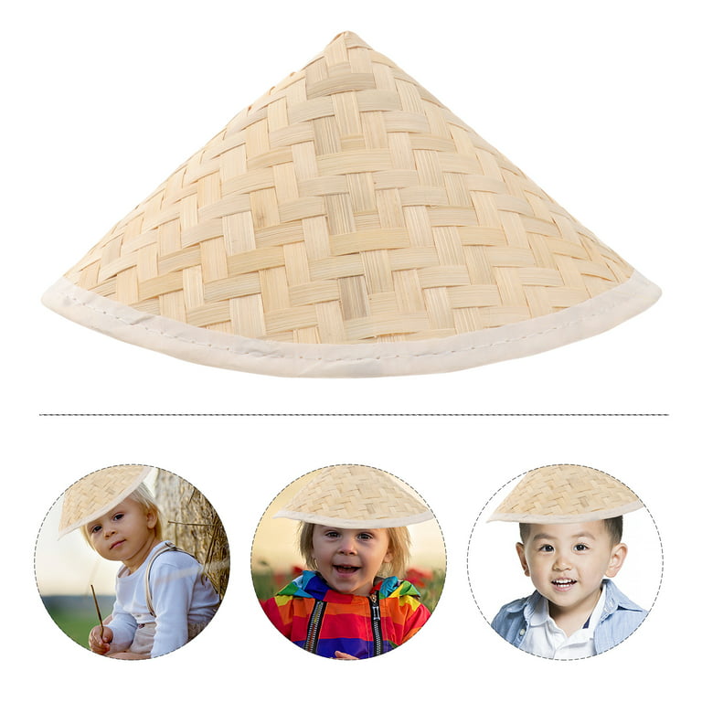 23.5x14.5cm Traditional Chinese Oriental Bamboo Straw Cone Garden Fishing  Hat Adult Rice Hat for Children Kids 