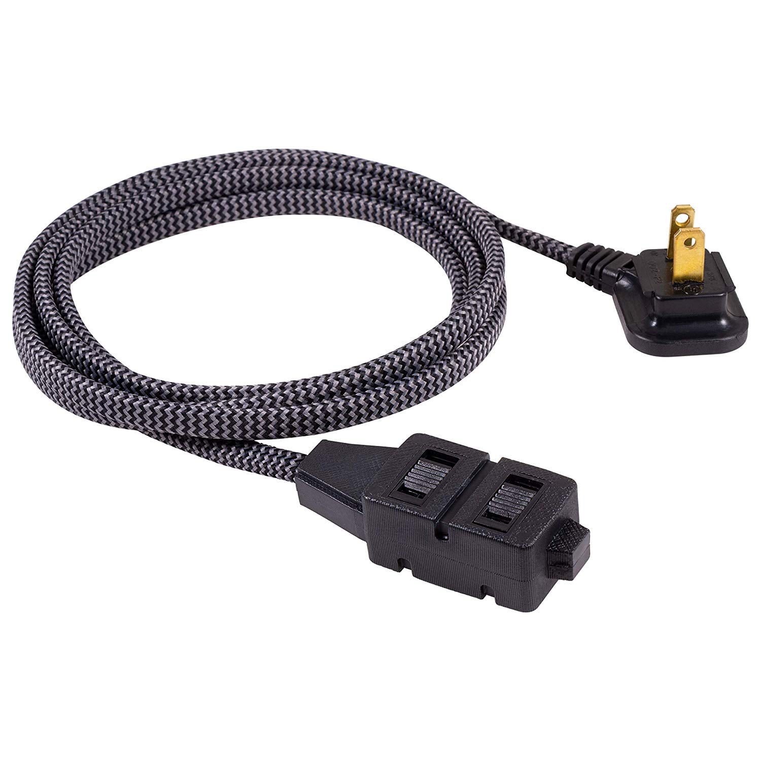 GE 3Outlet Power Strip with 6 Ft. Braided Extension Cord, gray and
