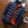 thumbnail image 3 of WTOBBY Men's Short Padded Jacket, Stand Collar Casual Quilted Coat with Solid Color Design, Lightweight Warmth for Fall Winter Urban Style,Navy M, 3 of 5