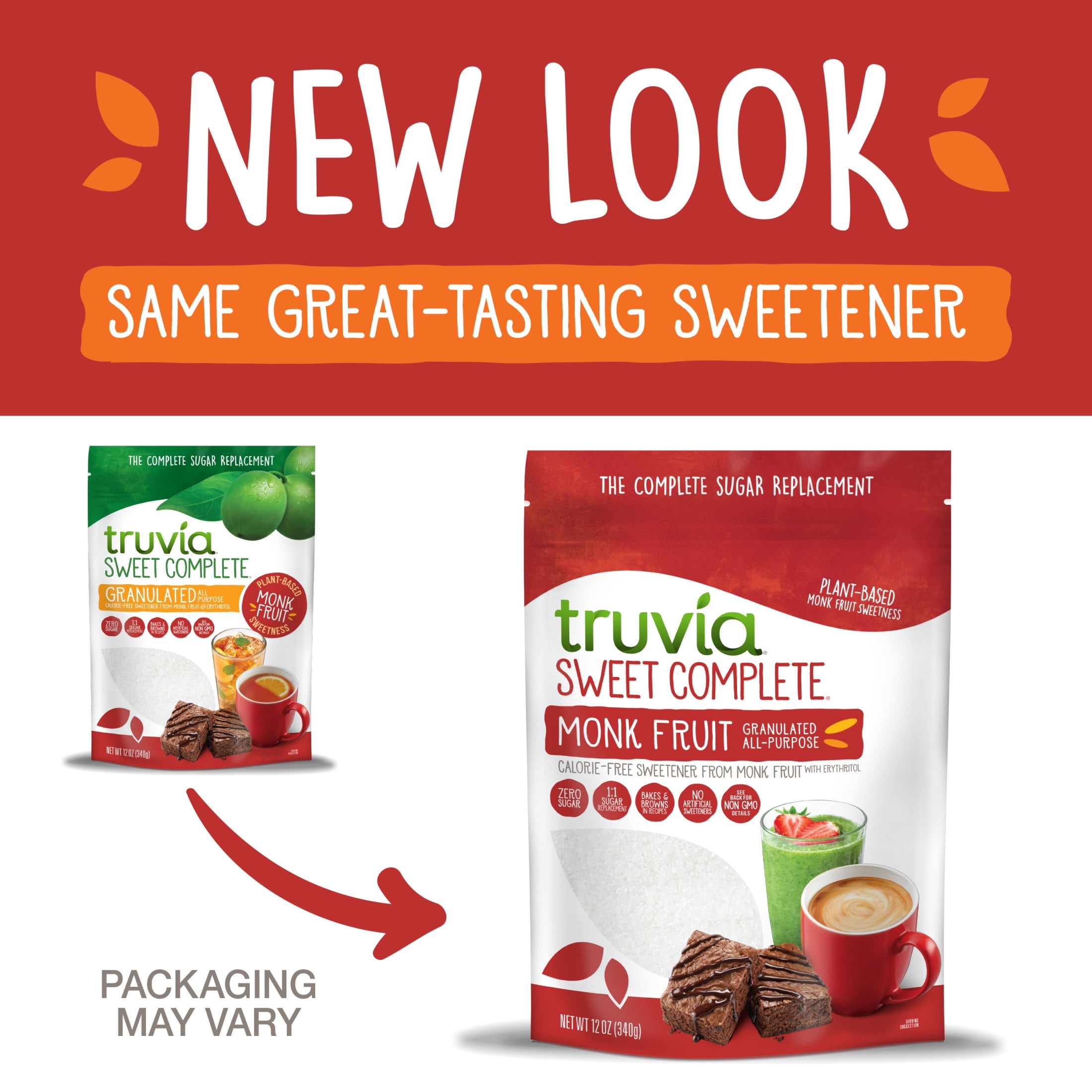 (4 pack) Truvia Sweet Complete Granulated Calorie-Free Sweetener from The Monk Fruit, 12 oz