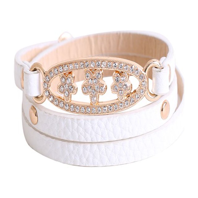 Pulsera de moda con diamantes de imitación y flores, brazalete para mujer, color blanco