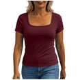 thumbnail image 4 of Tqcoqu Womens Short Sleeve Shirts with Built in Bra Summer Basic T-Shirts Workout Yoga Tops Athletic Shelf Bra Tops Padded,Wine Women's S-XXL, 4 of 9