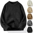 thumbnail image 5 of QTBIUQ Sweater Mens Casual Solid Color Long Sleeve Round-Neck Sweater Beige, 5 of 5