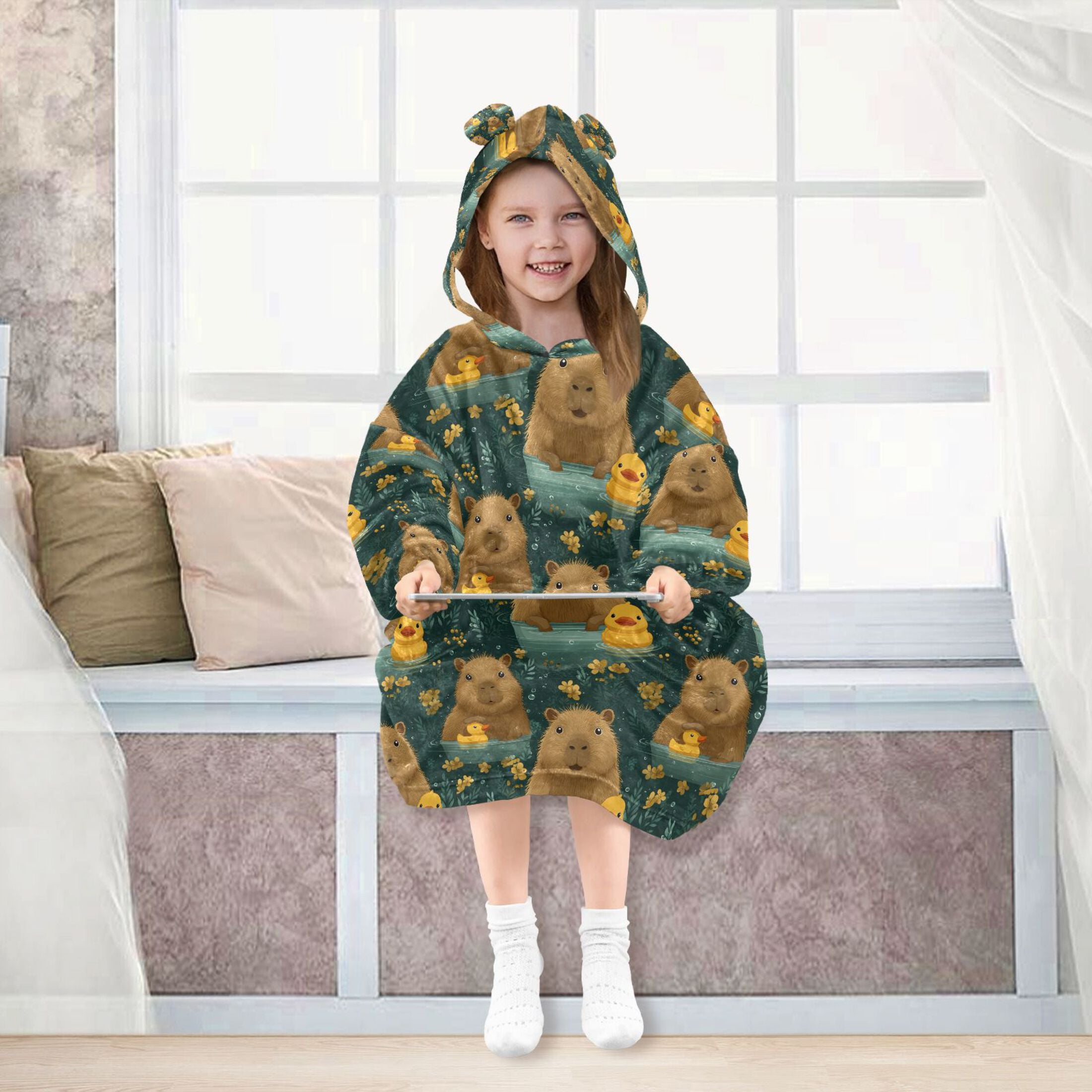 joogoo Wearable Blanket Hoodie for Capybara Cute Ducks Flannel Sherpa Pocket 3-14 YR S
