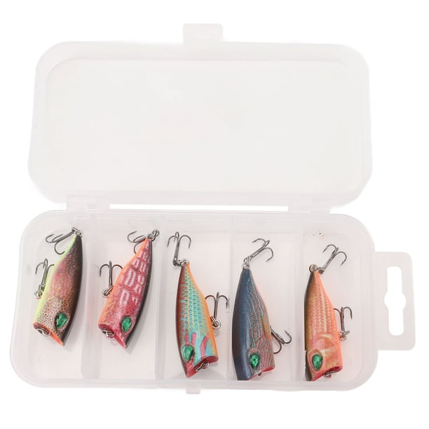 Señuelos de pesca de superficie, señuelos popper, cebos con anzuelos, juego de cebos de pesca con caja de almacenamiento para agua dulce y salada.