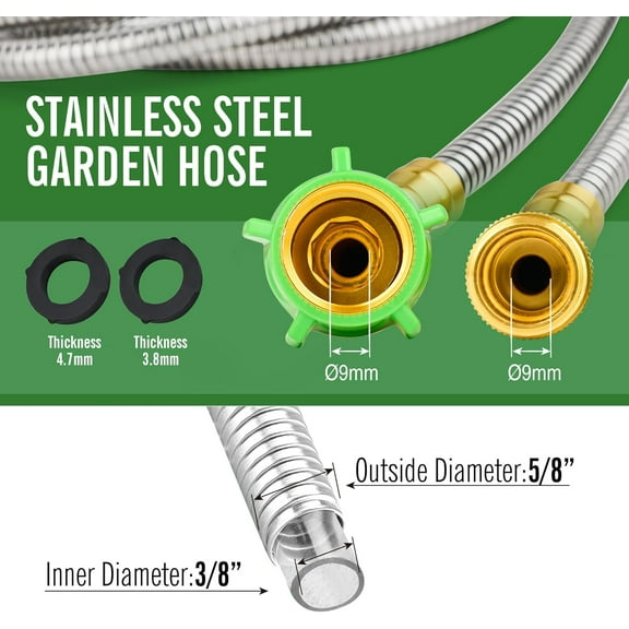304 Stainless Steel Garden Hose 20ft Anti-Leakage Flexible Lightweight Kink Free Water Hose