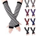 thumbnail image 4 of ZQUUVOU Women's Striped Fingerless Cotton Gloves Long Wrist Arm Hand Warmer Knitted Long Fingerless Gloves Mitten White, 4 of 4