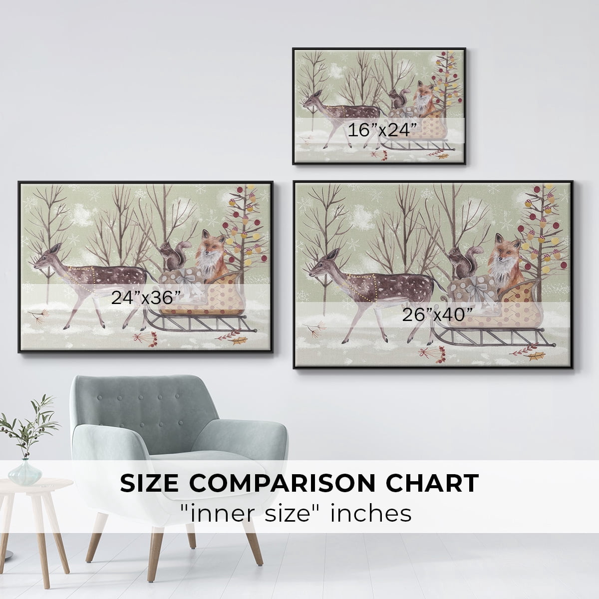 Christmas Time Collection A - Framed Gallery Wrapped Holiday Canvas - 27 x 41 - Black Frame