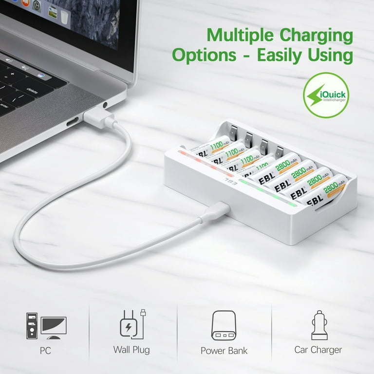 Shop 8 Bay Smart Battery Charger with AA & AAA Rechargeable Batteries –  EBLOfficial