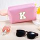 thumbnail image 2 of Bolsa de maquillaje con inicial para mujer, bolsa de cosméticos grande, bonita bolsa de maquillaje rosa para cartera, bolsa de aseo con cierre, organizador de piel sintética, brochas de, 2 of 4