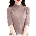 thumbnail image 6 of Women's Sweaters Bohemian Crochet Knit Top Lightweight Vacation Casual Style Fall Winter Semi High Neck Knitted Pullover Sweater Slim Fit Ribbed Texture Versatile Casual Blouse, 6 of 6
