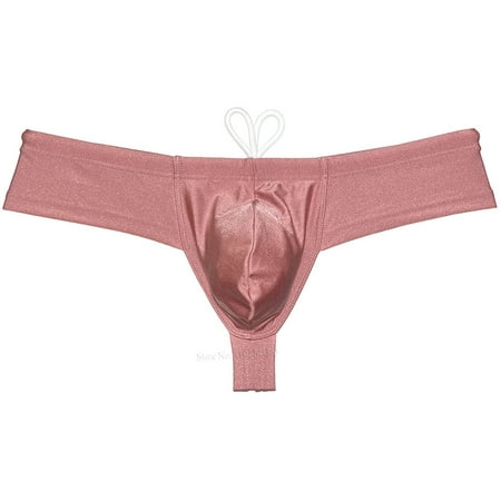 Botmois Men s Solid Swim Boxer Briefs Smooth Bikini Bottoms Thong Soft Drawstring Triangle Swimwear Shiny Mini Beach Boardshorts Bathing Suit Coral Pink L