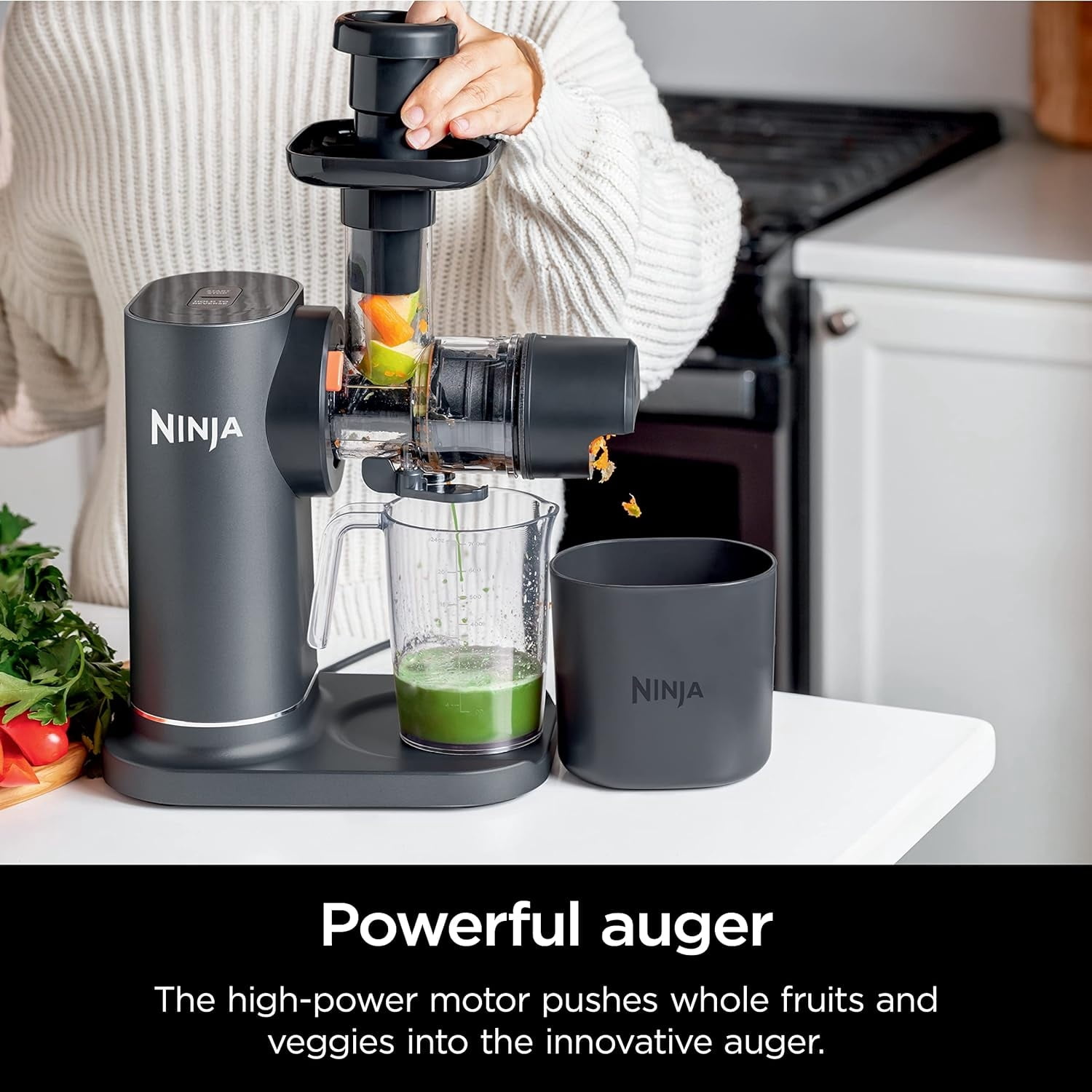Restored Ninja NeverClog Cold Press Juicer, Powerful Slow Juicer with Total Pulp Control, Countertop, Electric, 2 Pulp Functions, Dishwasher Safe, Charcoal (Refurbished)