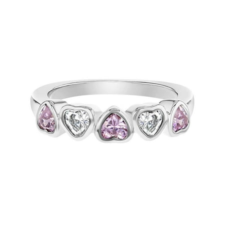Rhodium Plated Pink Clear Crystal Heart Princess Baby