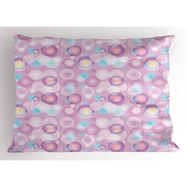 Pale Pink Pillow Sham Abstract Bubble Spheres with Color Details Modern