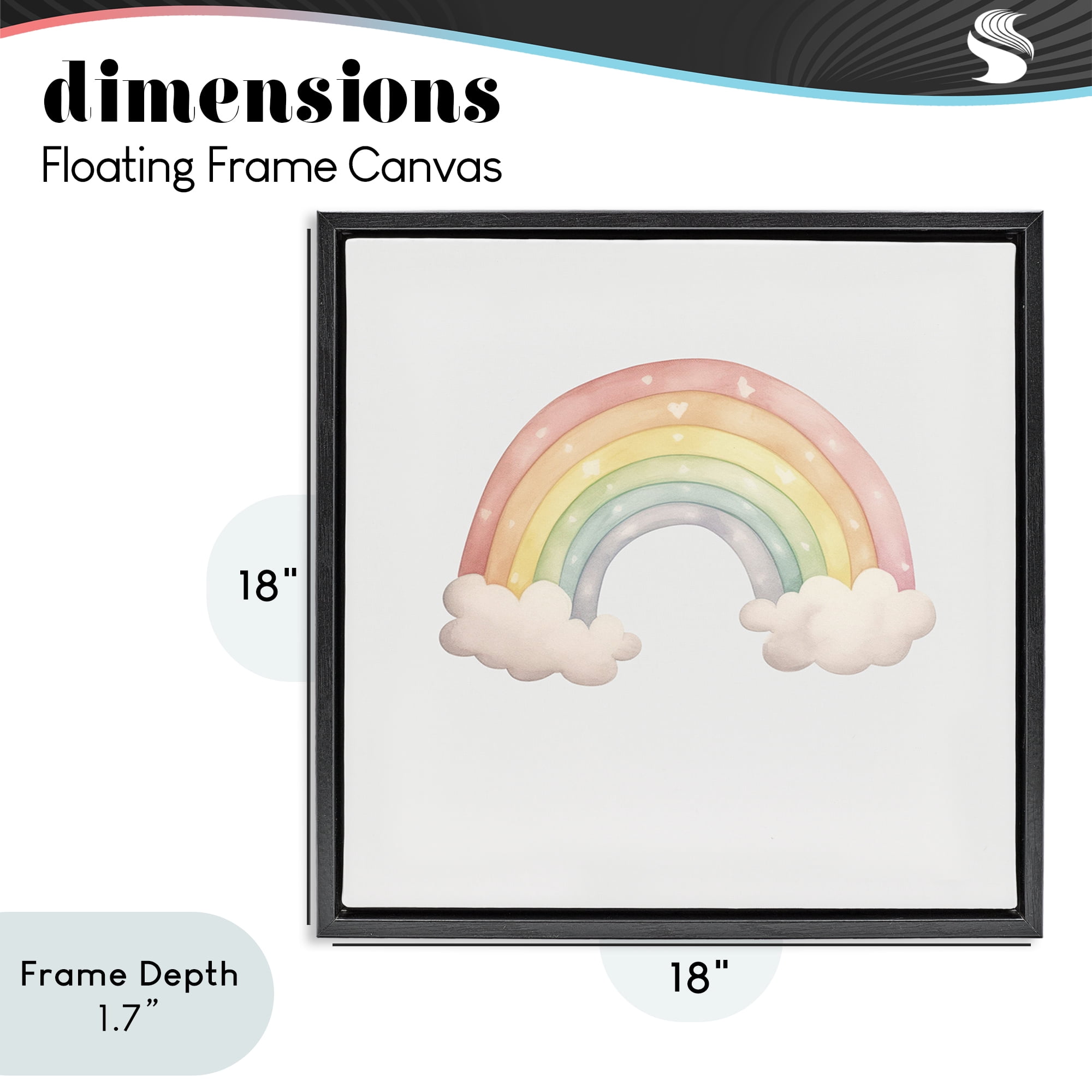 Stupell Industries Dreamy Pastel Rainbow with Clouds Black Framed Floater Canvas Wall Art, design by Karen Smith