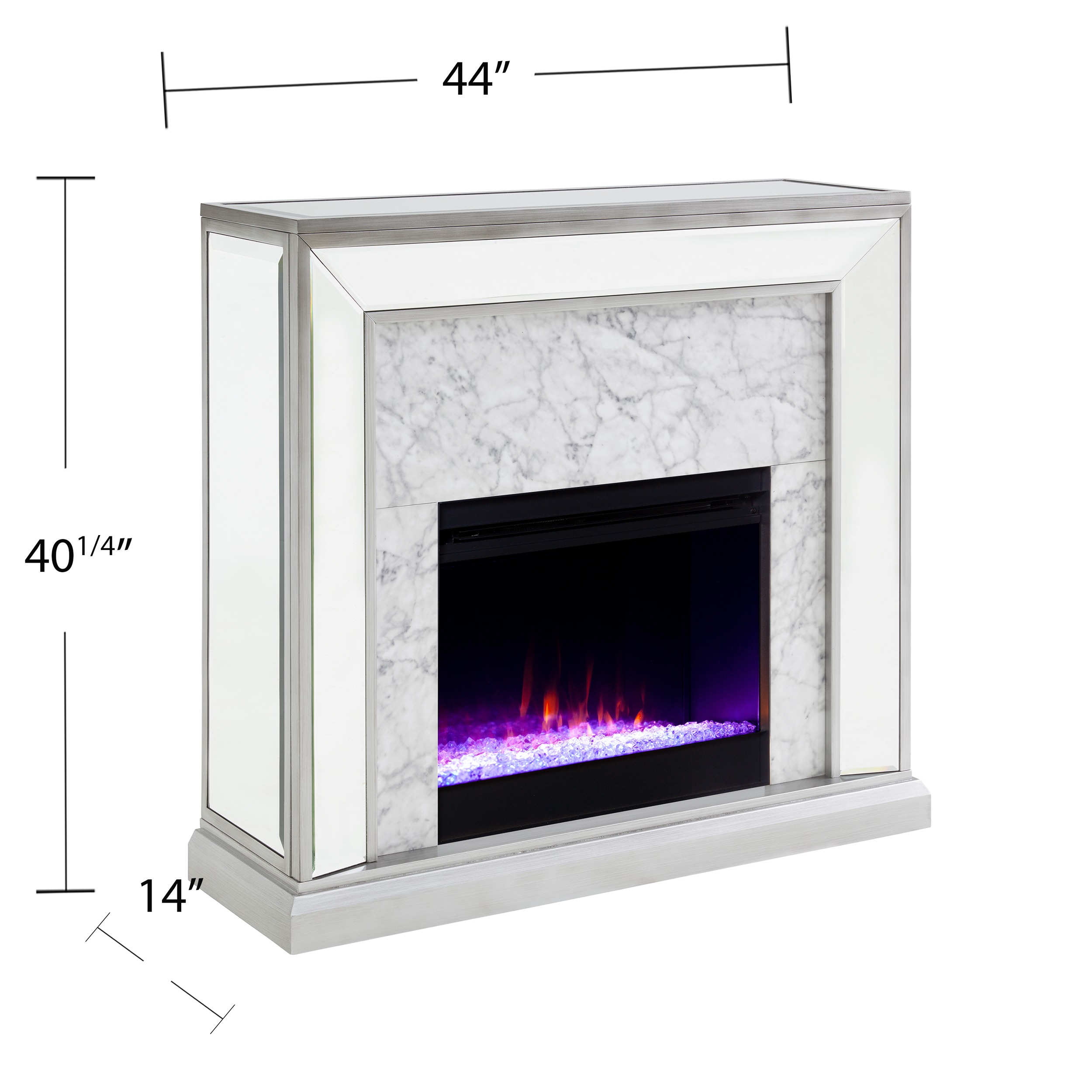 SEI Furniture Shroplynn Freestanding Mirrored Electric Fireplace in Antique Silver Finish with Marble Sansujyuku sansujyuku.com