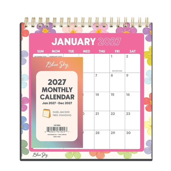 Blue Sky 2027 Monthly Desk Calendar with Easel Stand, January 2027 - December 2027, 6.0625" x 6.375", Durable Twin Wire Binding, Free-Standing Desktop Calendar, Capri