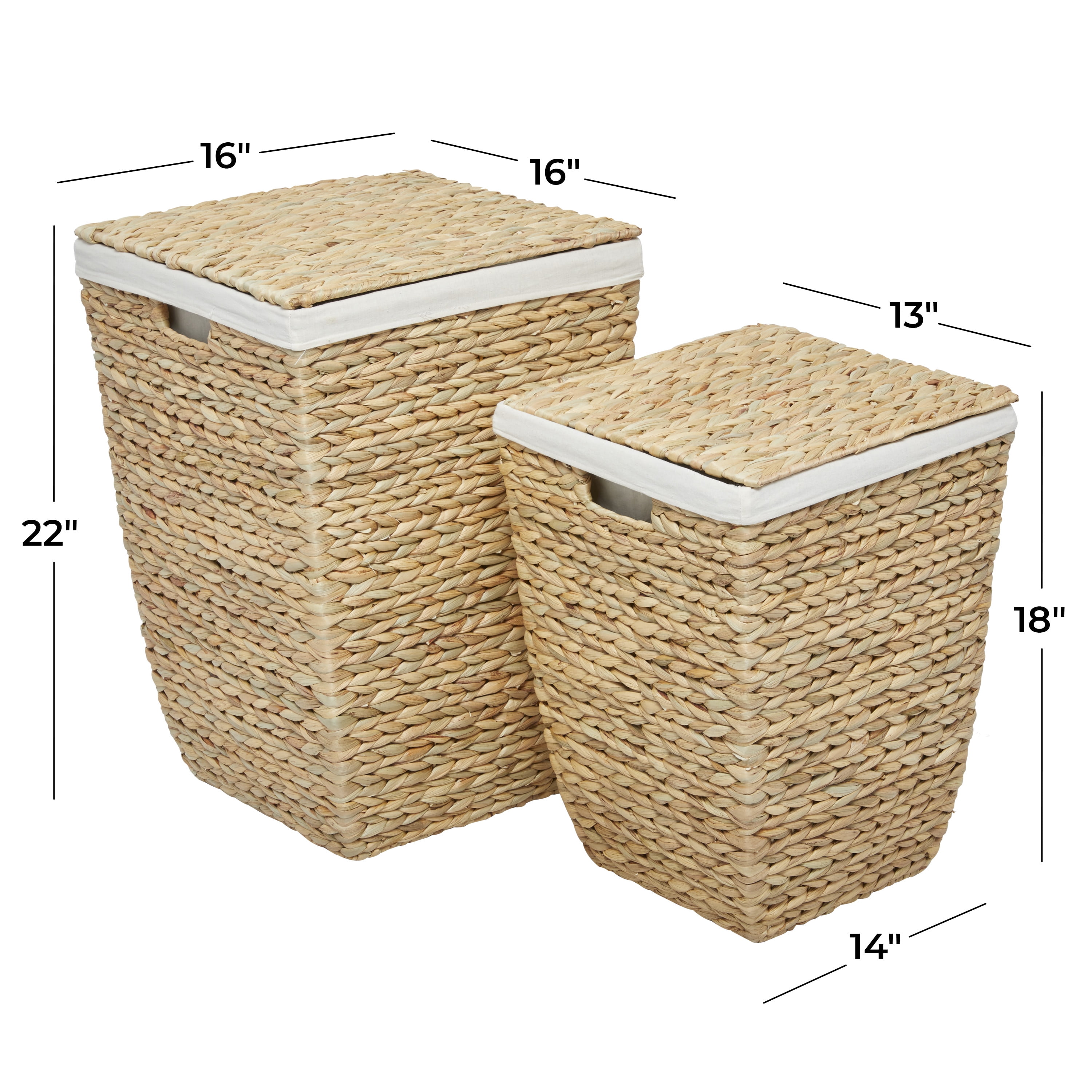 CosmoLiving by Cosmopolitan 22", 18"H Light Brown Seagrass Handmade Storage Basket with Liner and Matching Tops, 2-Pieces