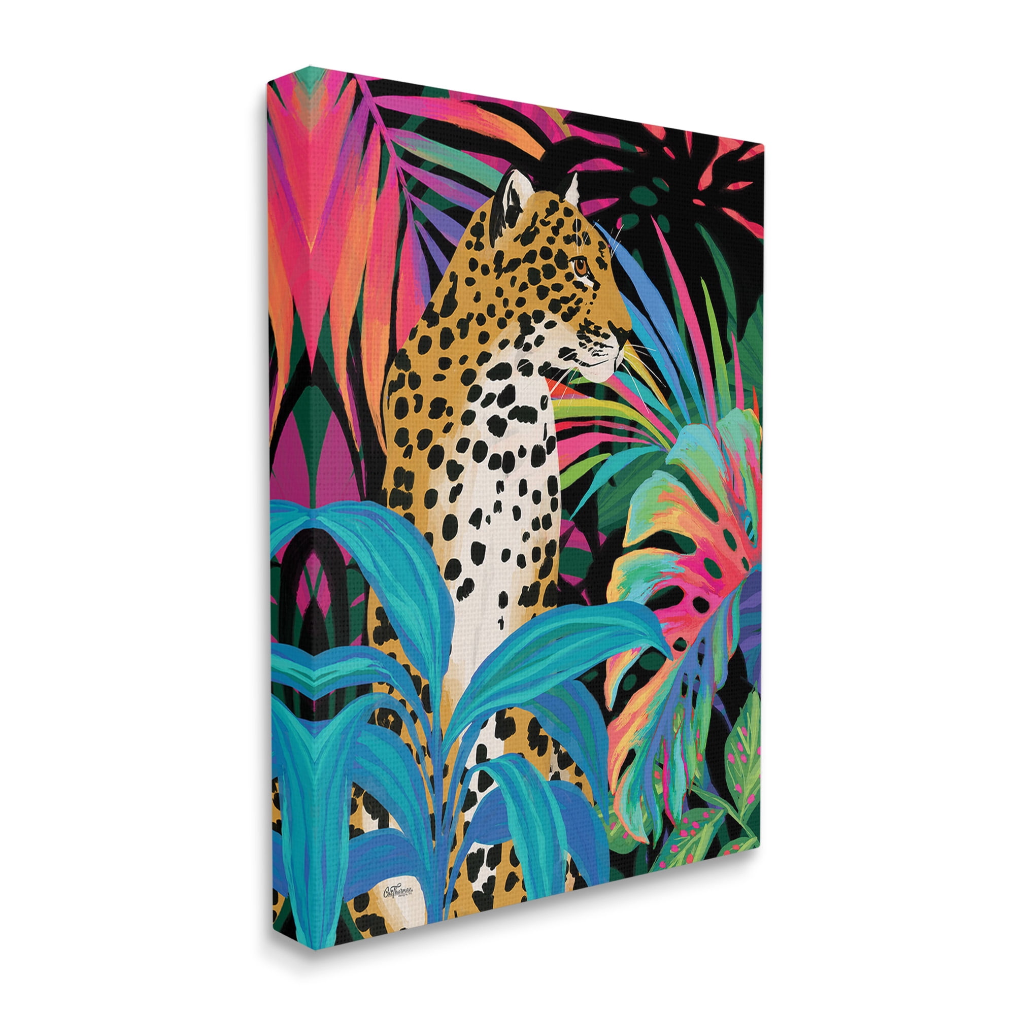 Stupell Industries Abstract Leopard & Leaves Animals & Insects Painting Gallery Wrapped Canvas Art Print Wall Art, 24 x 30