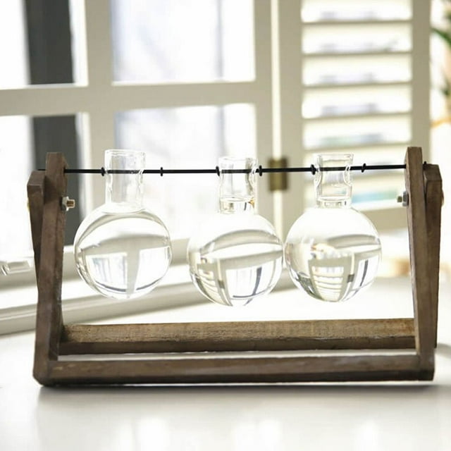 Terrarium Creative Hydroponic Plant Transparent Vases Flower Pot Wooden Frame Glass Table Plant Home Bonsai Embellishment