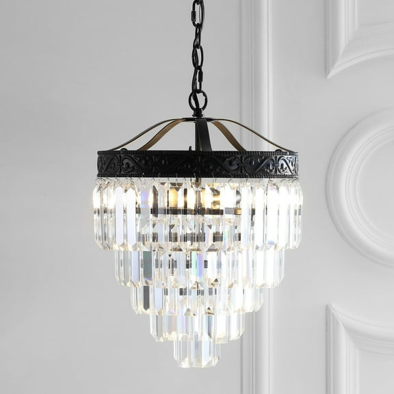 JONATHAN Y Wyatt 12" 2-Light Crystal LED Chandelier, Bronze/ Clear, JYL9006B