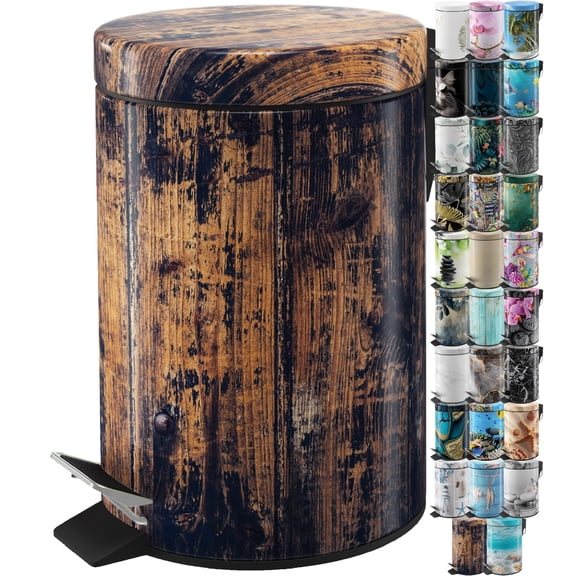 Sanilo Trash Can 1.3 Gallon with Soft Close, Many New Cosmetic and Kitchen Waste Bins Available, Bathroom Bin with Inner Bucket (Vintage)
