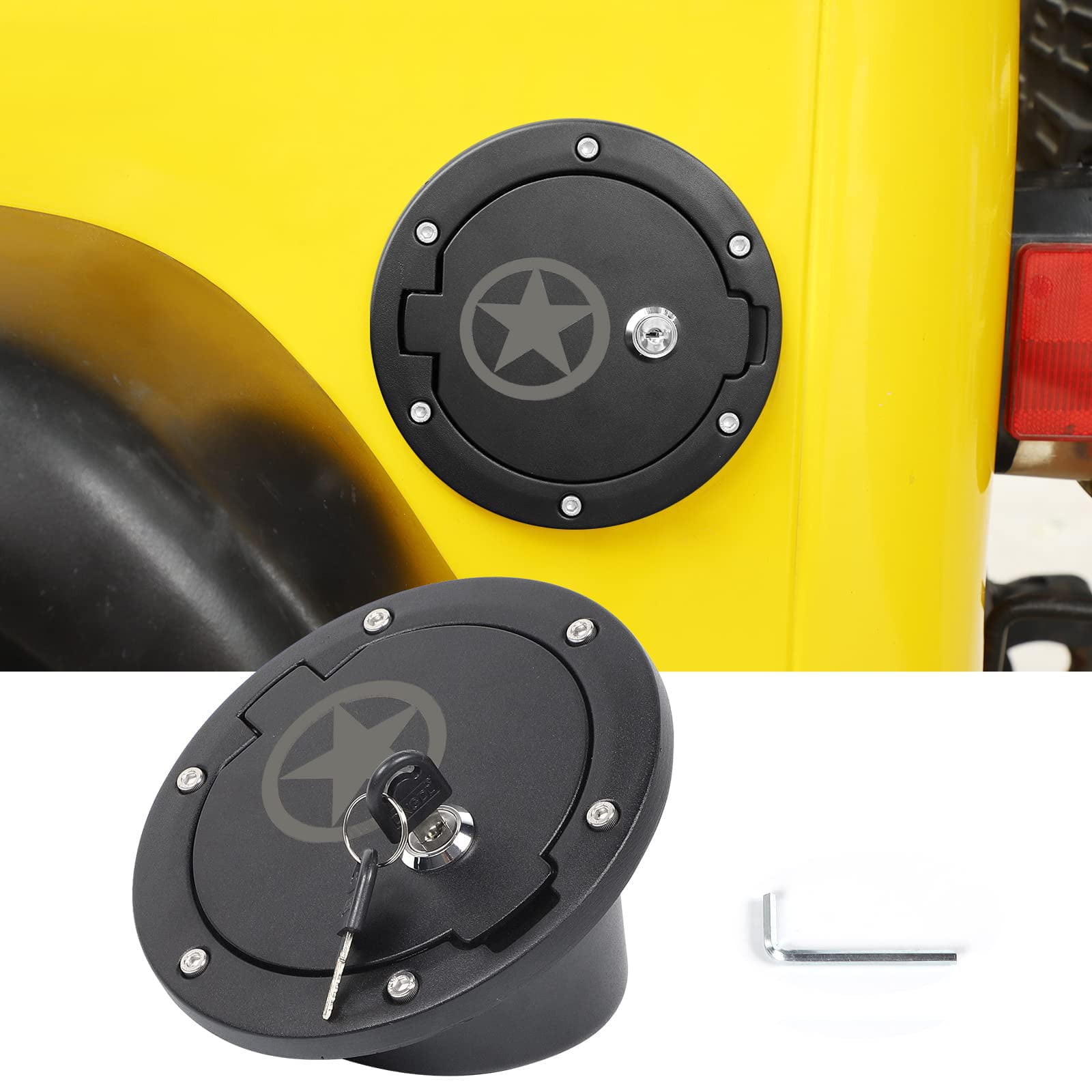 SQQP TJ Locking Fuel Filler Door Gas Tank Cap Cover, Aluminum Fuel Door