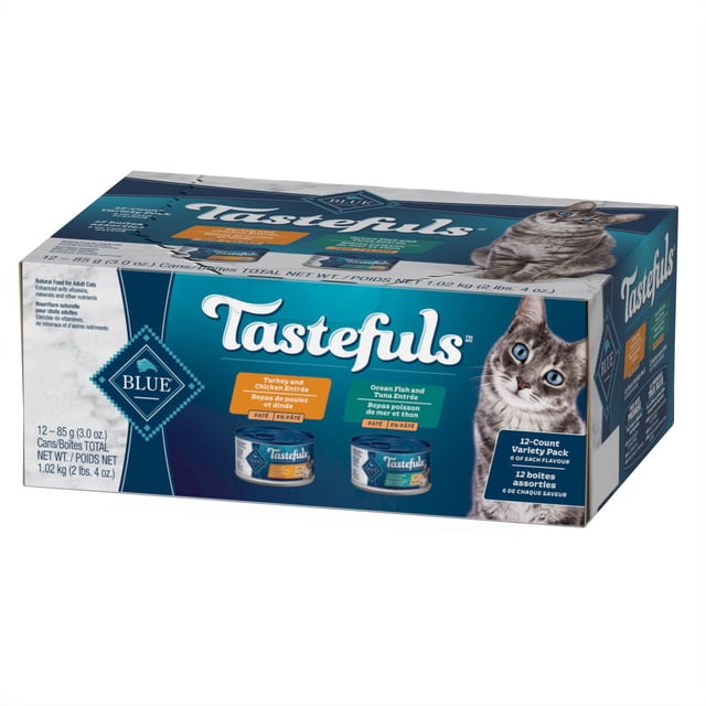 Blue Buffalo Tastefuls Wet Cat Food Variety Pack (Turkey/Chicken & Ocean Fish/Tuna Pate) 12 x 85g