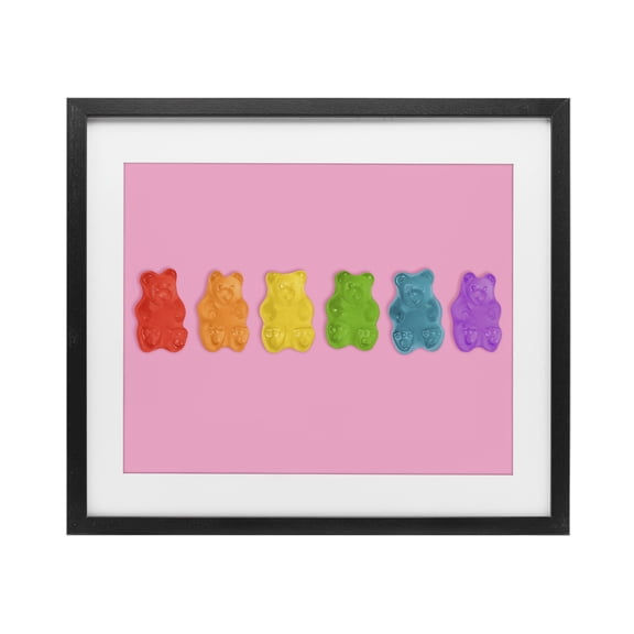 Stupell Industries Rainbow Gummy Bears on Pink Black Framed Print Under Glass, design by LISH Creative