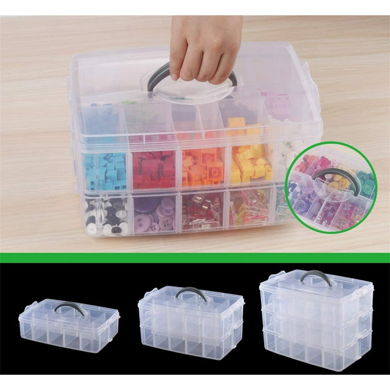 18/30 Grids Three Layer Plastic Storage Box Kids DIY Scrapbooking  Stationery Container Transparent Craft Paper Organizer