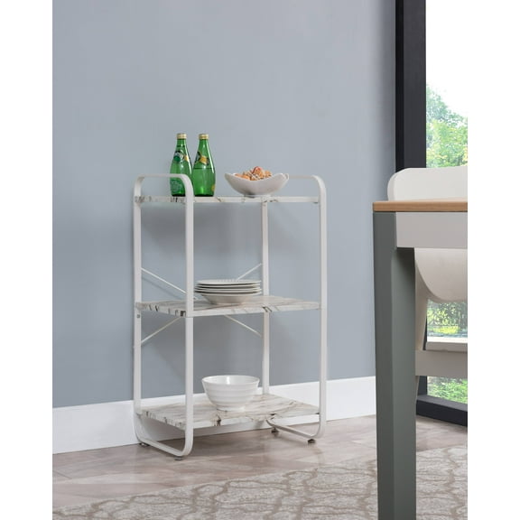 Liese White Metal & Wood Freestanding 3 Tier Kitchen Rack Unit, Transitional