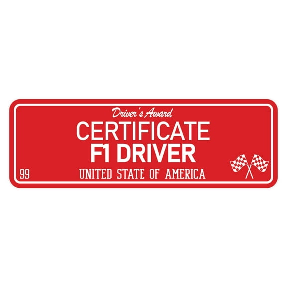 Signs ByLITA Standard Certificate F1 Driver Sign (Red) - Large