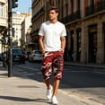 thumbnail image 5 of Men's Elastic Waist Drawstring Shorts Knee-Length Camouflage Cargo Pockets Relaxed Fit Soft Breathable Summer Bottoms for Outdoor Work and Casual Daily Wear Red L, 5 of 6