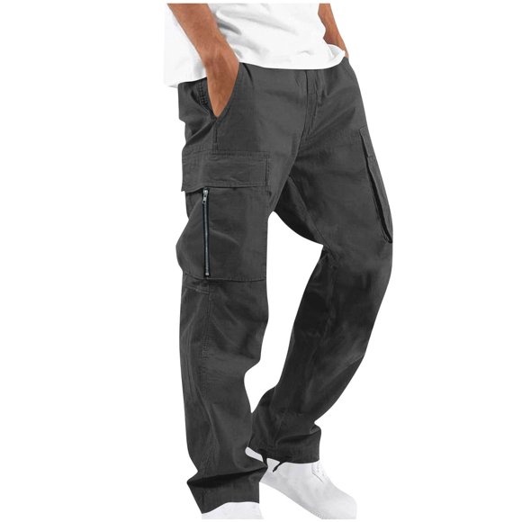 aidice Cargo Pants for Men Winter Fuzzy Fleece Lined Thick Warm Drawstring Elastic Waist Casual Outdoor Hiking Trousers with Pockets
