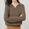 thumbnail image 2 of Duoif Womens Sweaters, Women's Collar Pullover Sweater - Elegant Knitted Base Layer Fall Sweaters for Women Coffee L, 2 of 8