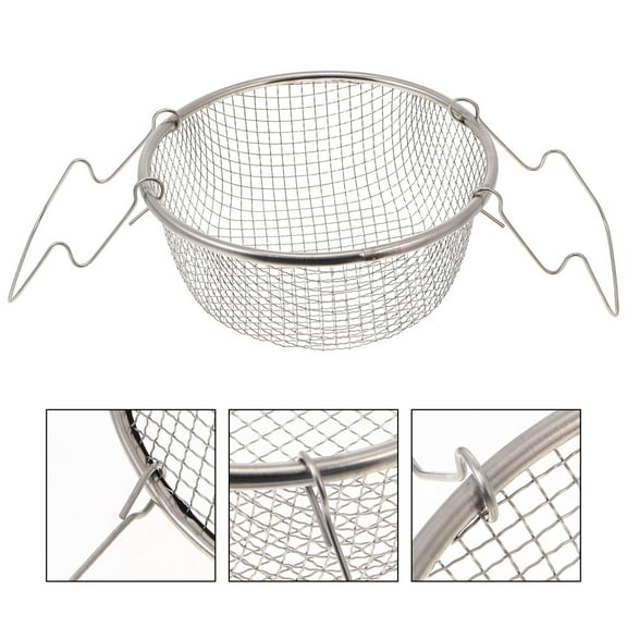 TEHAUX 1Pc Frying Basket Commercial Fine Mesh Silver Stainless Steel For Frying And Cooking Small Fish