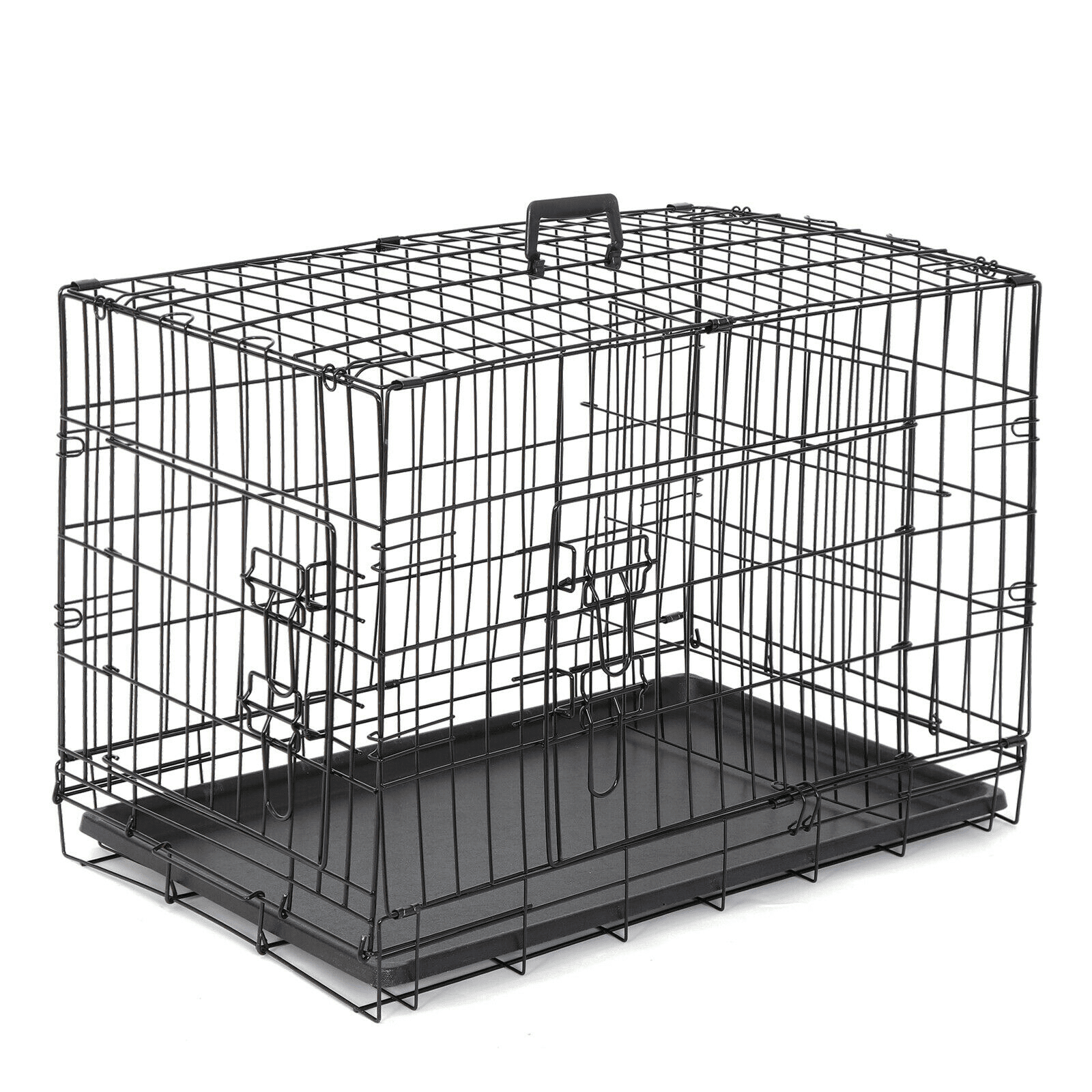 Favory Large Dog Crate Dog Kennel Cage with Double Door, Folding Metal Wire Dog Cage with Removable Tray&Divider Panel,Pet Crate for Large Dogs,Black