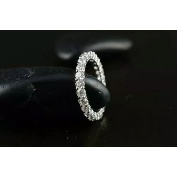3TCW Round Cut Lab Created Diamond Women's Full Eternity Wedding Band Ring 14K White Gold Plated