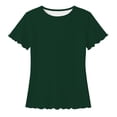 thumbnail image 1 of Girls Ribbed Knit Crew Neck Short Sleeve T Shirts Kids Casual Scallop Edge Solid Tees Tops, 1 of 4