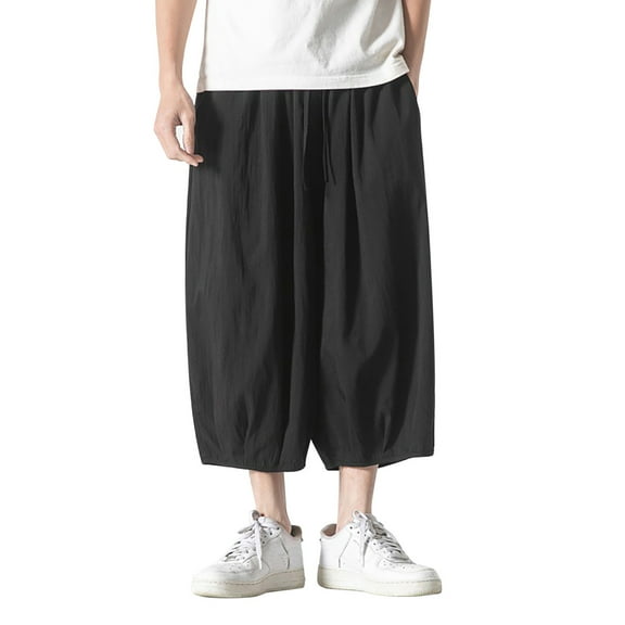 Gbsyewxs Mens Shorts Solid Color Elastic Waist Drawstring Wide Leg Casual Summer Shorts For Men Black