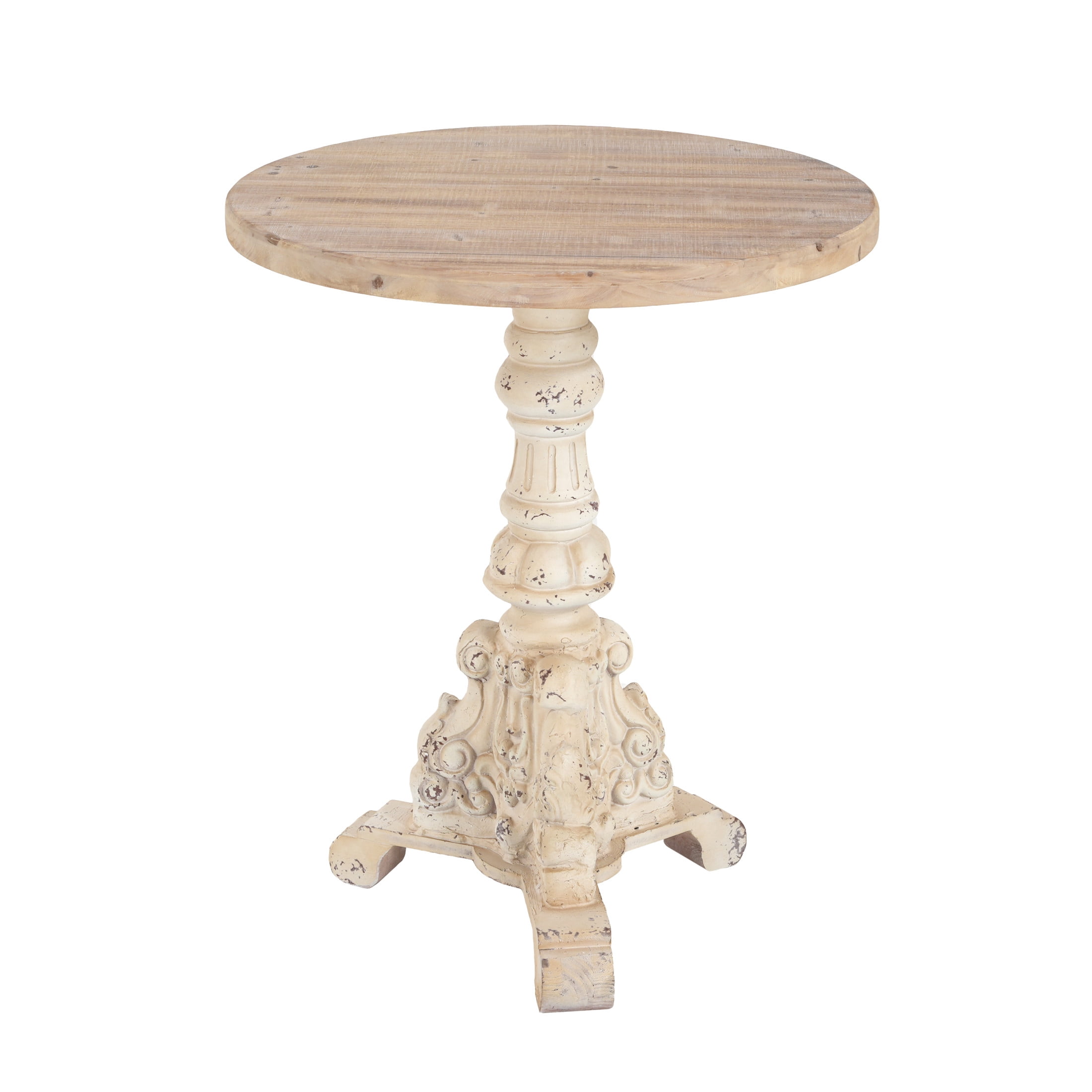 Christopher Knight Home Antique Coffee Table with Vintage Pedestal Base & Round Wood Top, Natural+Antique White
