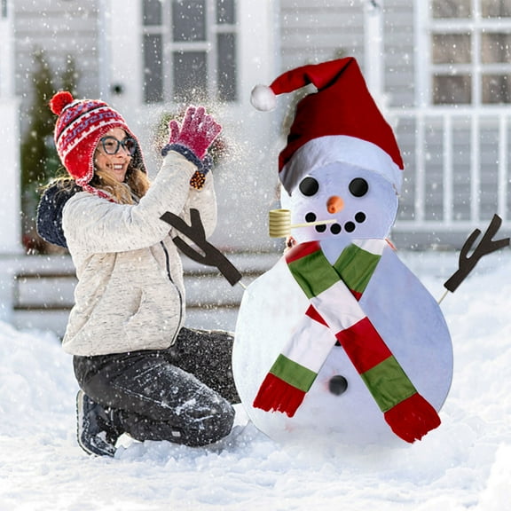 Vaidha Snowman Dress Up Kit for Kids | 16-Piece Christmas Snowman Decorating Set with Hat Scarf Pipe & Wooden Buttons | Large Size Red Green White Outdoor Winter Toy