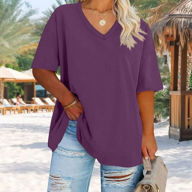TACILIP Plus Size Short Sleeve Women Tops V Neck T-Shirts Casual Work Tees Summer Fashion Spring Outfits