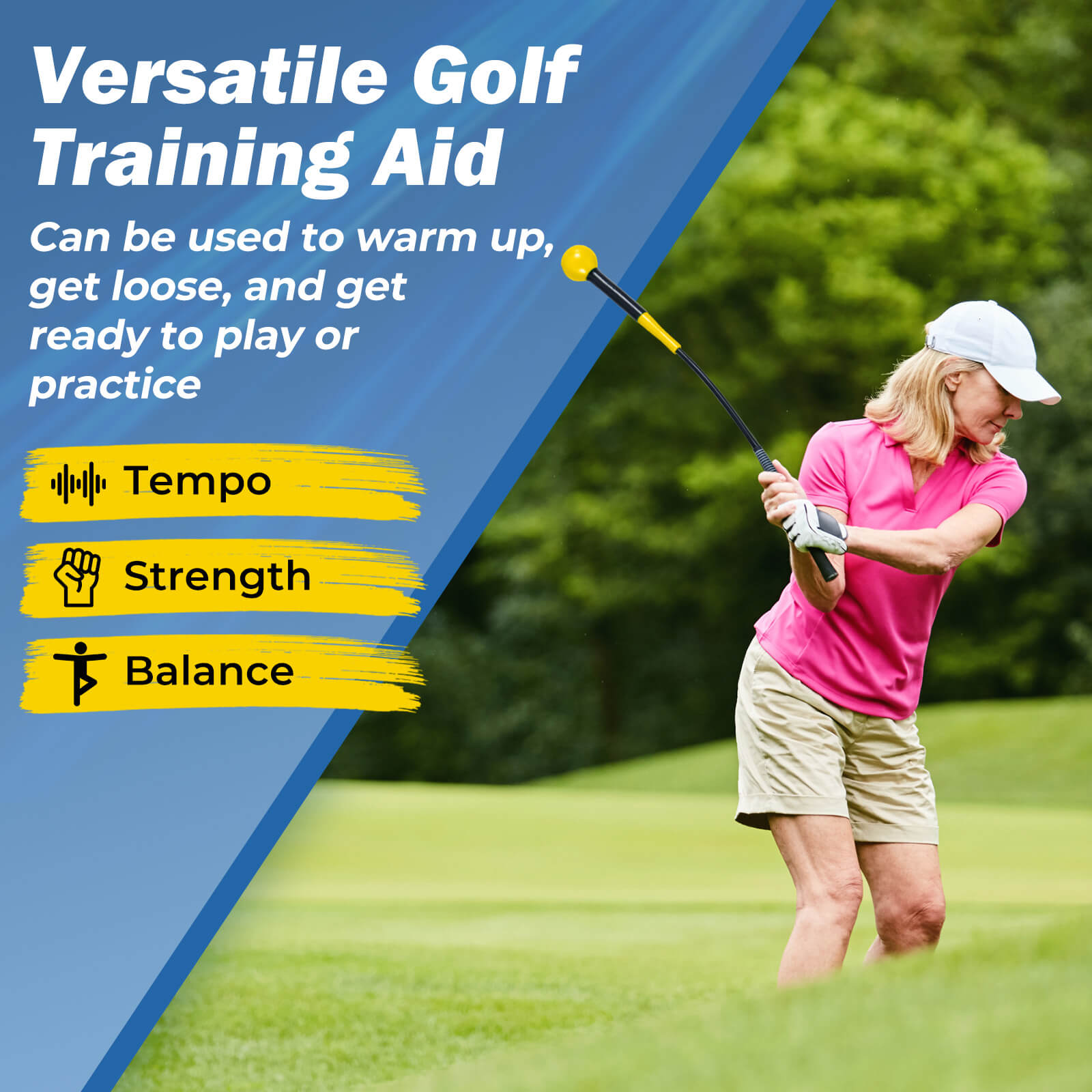 Costway 31.5" Golf Swing Trainer Aid with Weighted Head for Grip Rhythm Flexibility Balance Yellow