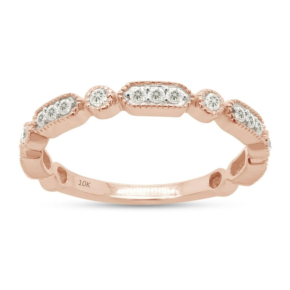 SAVEARTH DIAMONDS 1/4 ct. t.w Round Cut Lab Created Moissanite Diamond Milgrain Half Eternity Stackable Band Ring For Women In 10K Solid Rose Gold (G-H Color, VVS1 Clarity, 0.25 Cttw)-4