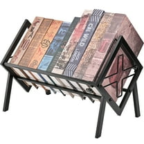 Desktop Bookshelf Organizer, Metal Office Tabletop Book Storage Rack, Tilting Bookcase for Books/CDs/Magazine Display (Pure Black)