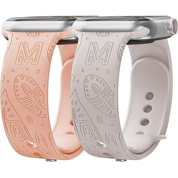 NPET Initial Letters 2 Pack Feather Engraved Bands for Watch 49mm 45mm 44mm 42mm 41mm 40mm 38mm,Soft Silicone Cute Feather Sport Laser Strap Compatible with iWatch Ultra SE2 SE Series 8 7 6 5 4 3 2 1